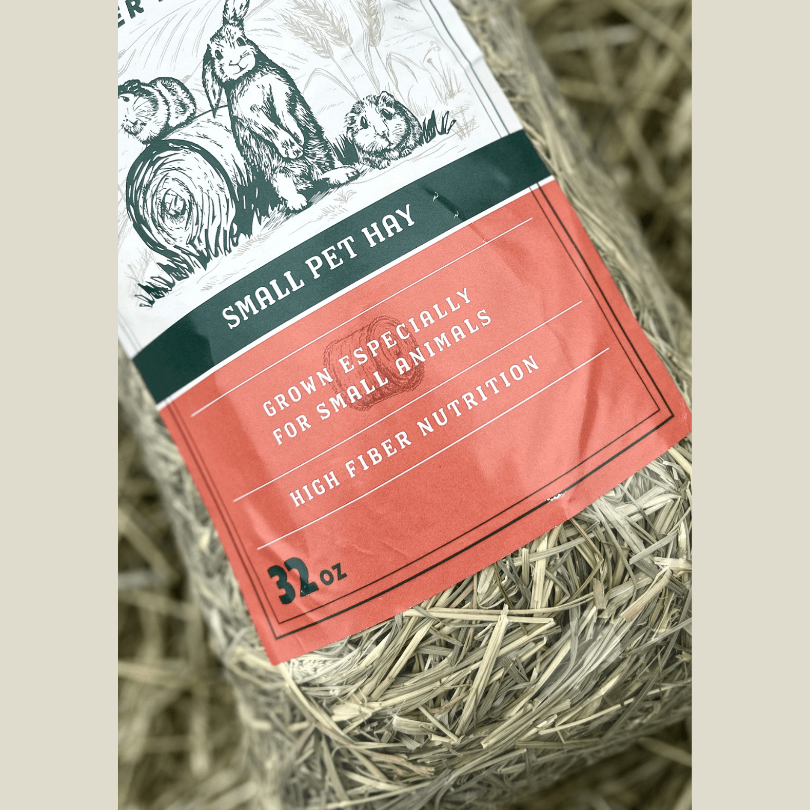 Small pet hay package with rabbit illustration on a bed of hay