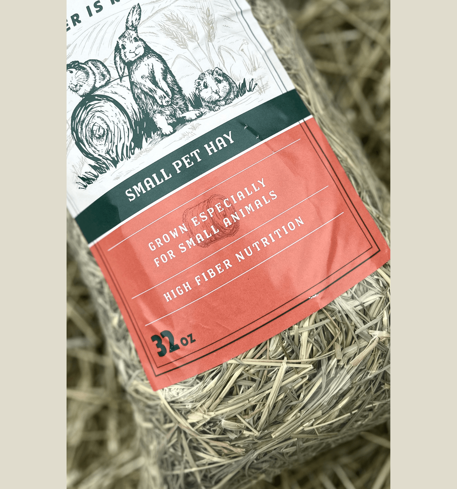 Small pet hay package with rabbit illustration on a bed of hay